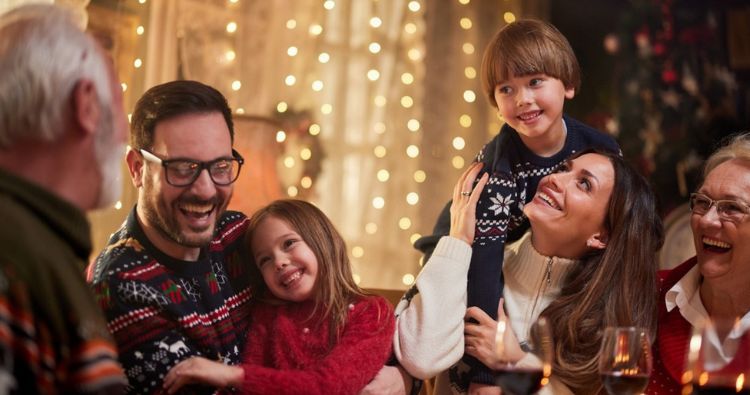 A family visits with grandparents for the holidays.